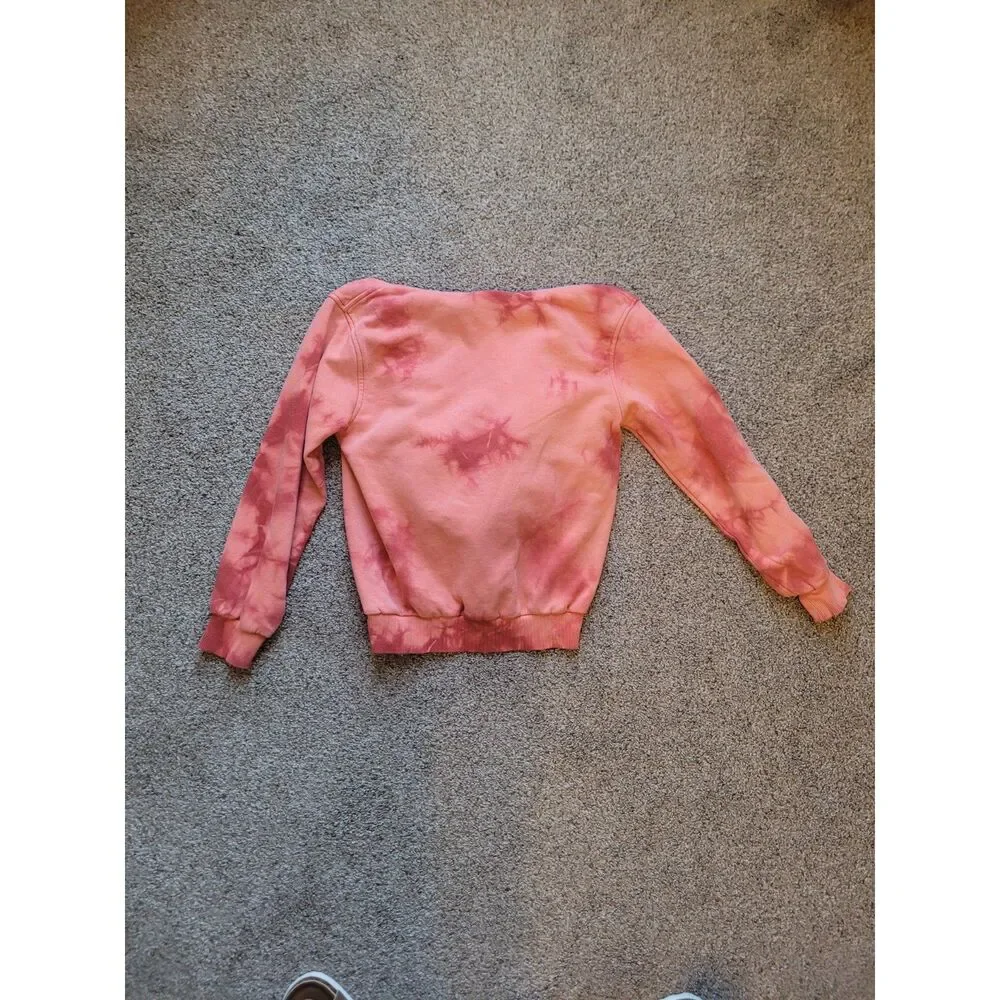 Nike Kids XS Orange Red Tie Dye Pullover Hoodie Tonal Swoosh Sweatshirt